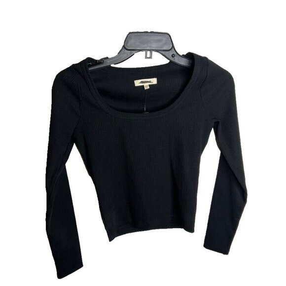 Madewell $48 Square Neck Long Sleeve Crop Tee Black Size XL NN255 - Picture 2 of 6